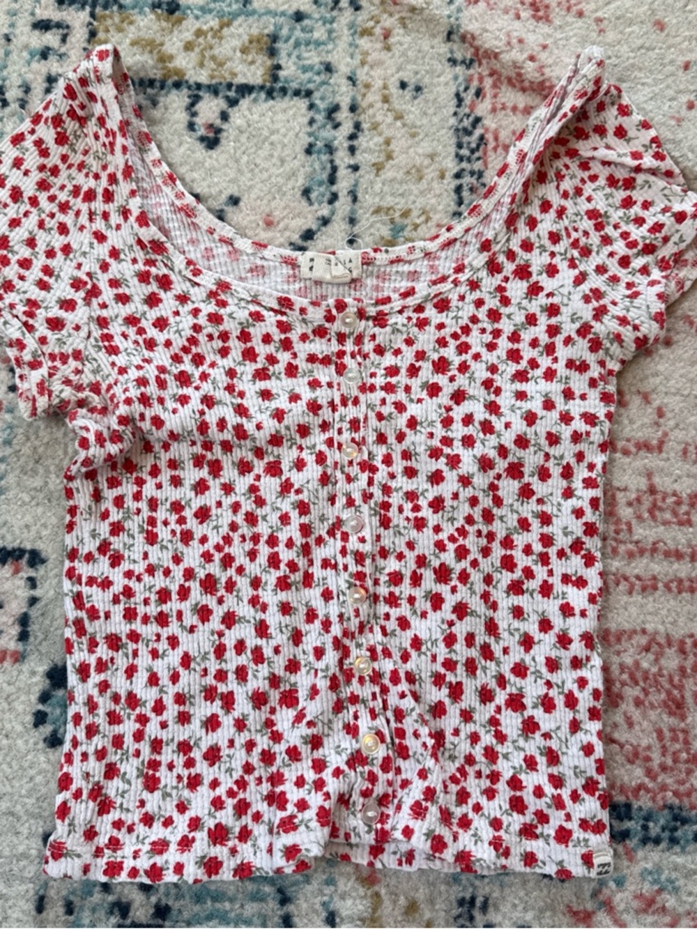 Billabong White Crop Top with Red Floral Print